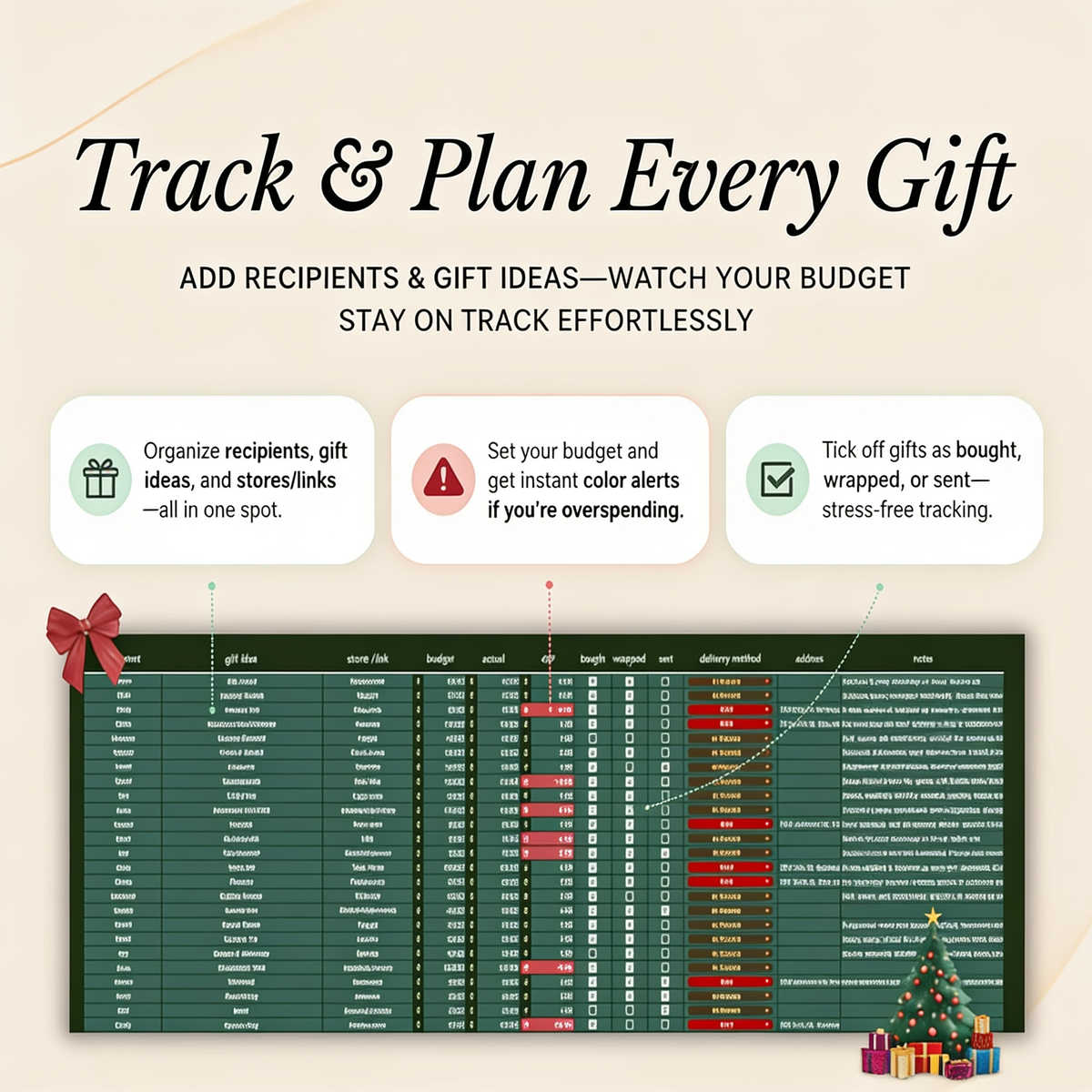 Christmas Budget Tracker Holiday Planning Spreadsheet